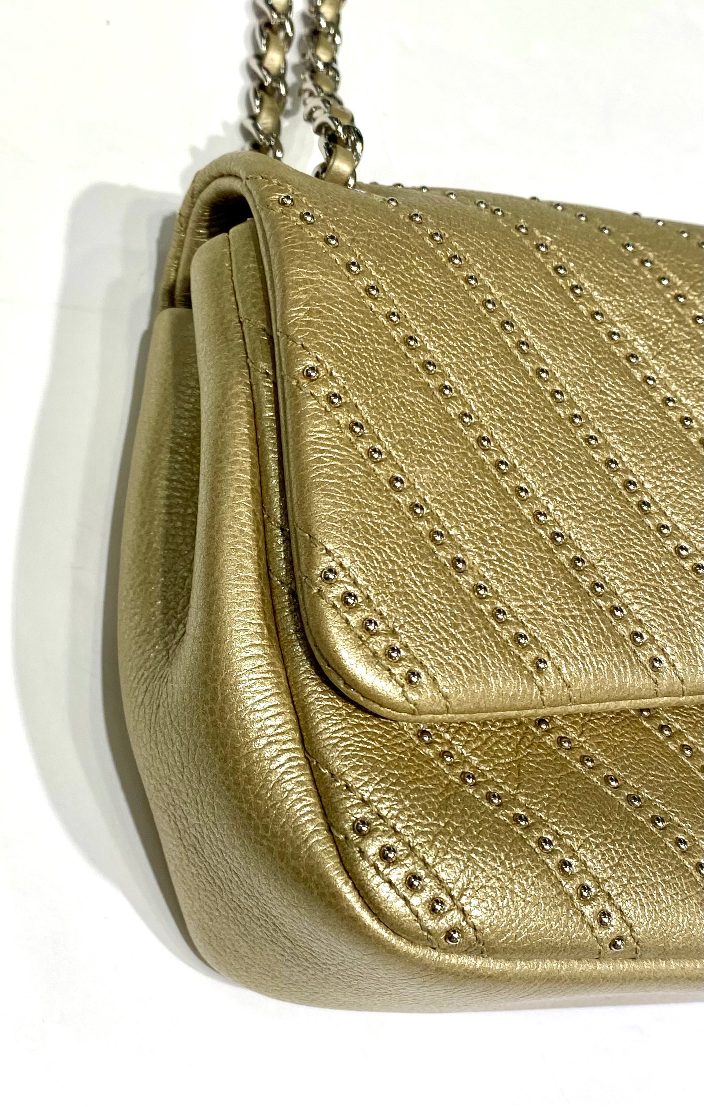 CHANEL CHEVRON QUILTED CALFSKIN STUDDED FLAP SMALL SHOULDER BAG