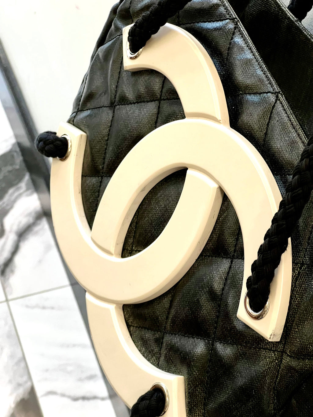 CHANEL COATET CANVAS LARGE CC TOTE BAG