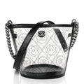 CHANEL CRUMPLED CALFSKIN PVC CAMELLIA BUCKET BAG