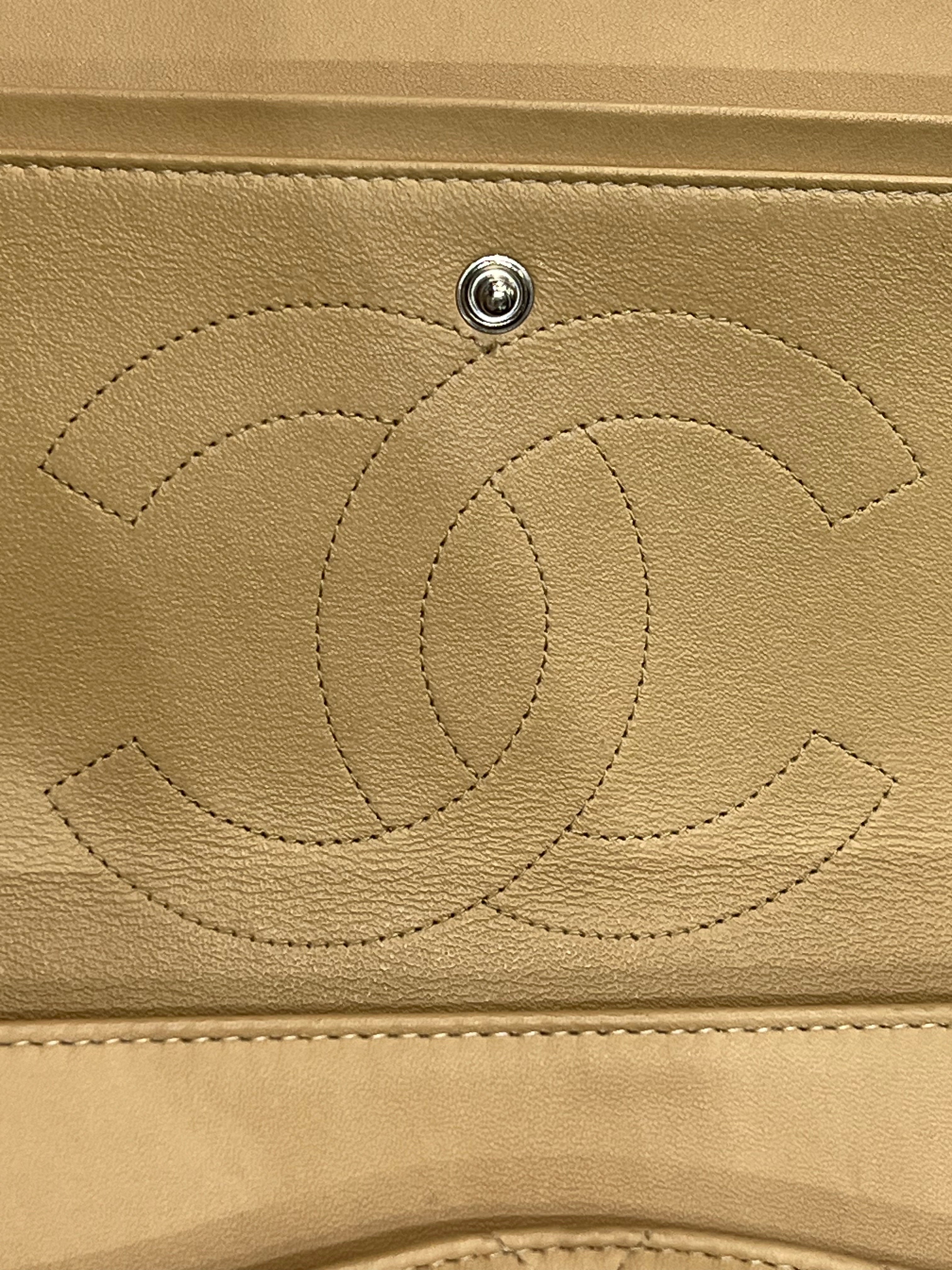 CHANEL QUILTED LAMBSKIN DOUBLE FLAP BEIGE SHOULDER BAG