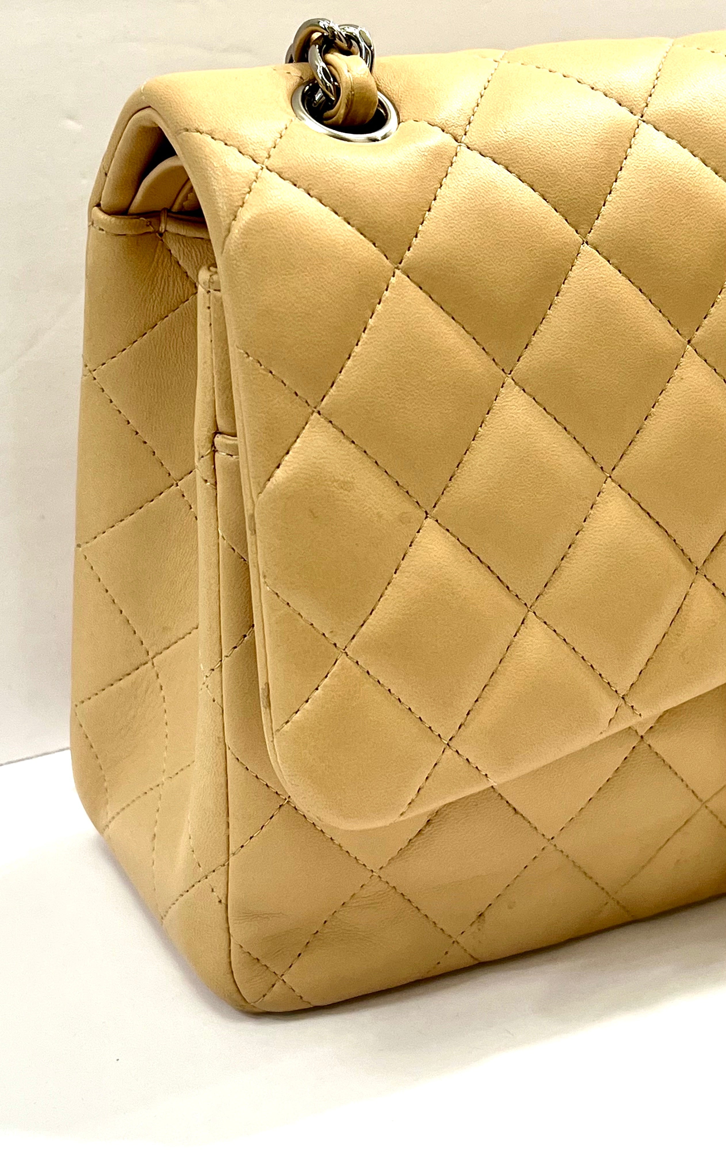 CHANEL QUILTED LAMBSKIN DOUBLE FLAP BEIGE SHOULDER BAG