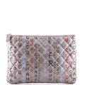 CHANEL METALLIC SILVER QUILTED LAMBSKIN PRINTED DATA CENTER O CLUTCH-HS