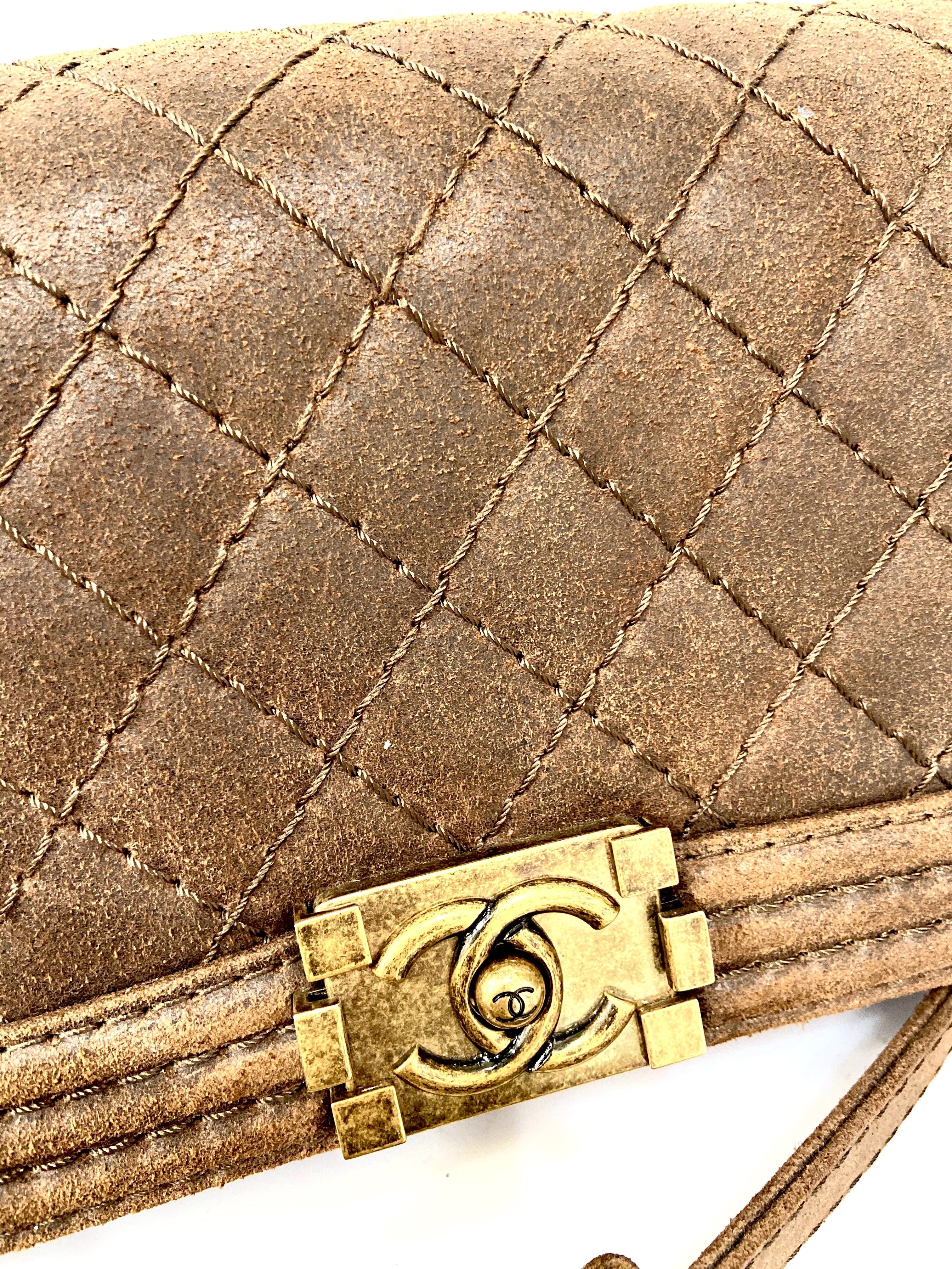 CHANEL DISTRESSED NUBUCK QUILTED MED BOY FLAP BAG