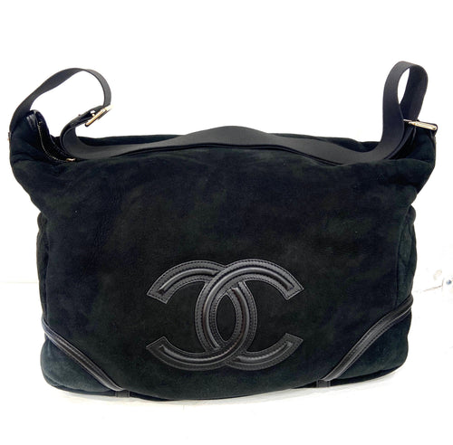 CHANEL BLACK SHEARLING HOBO BAG