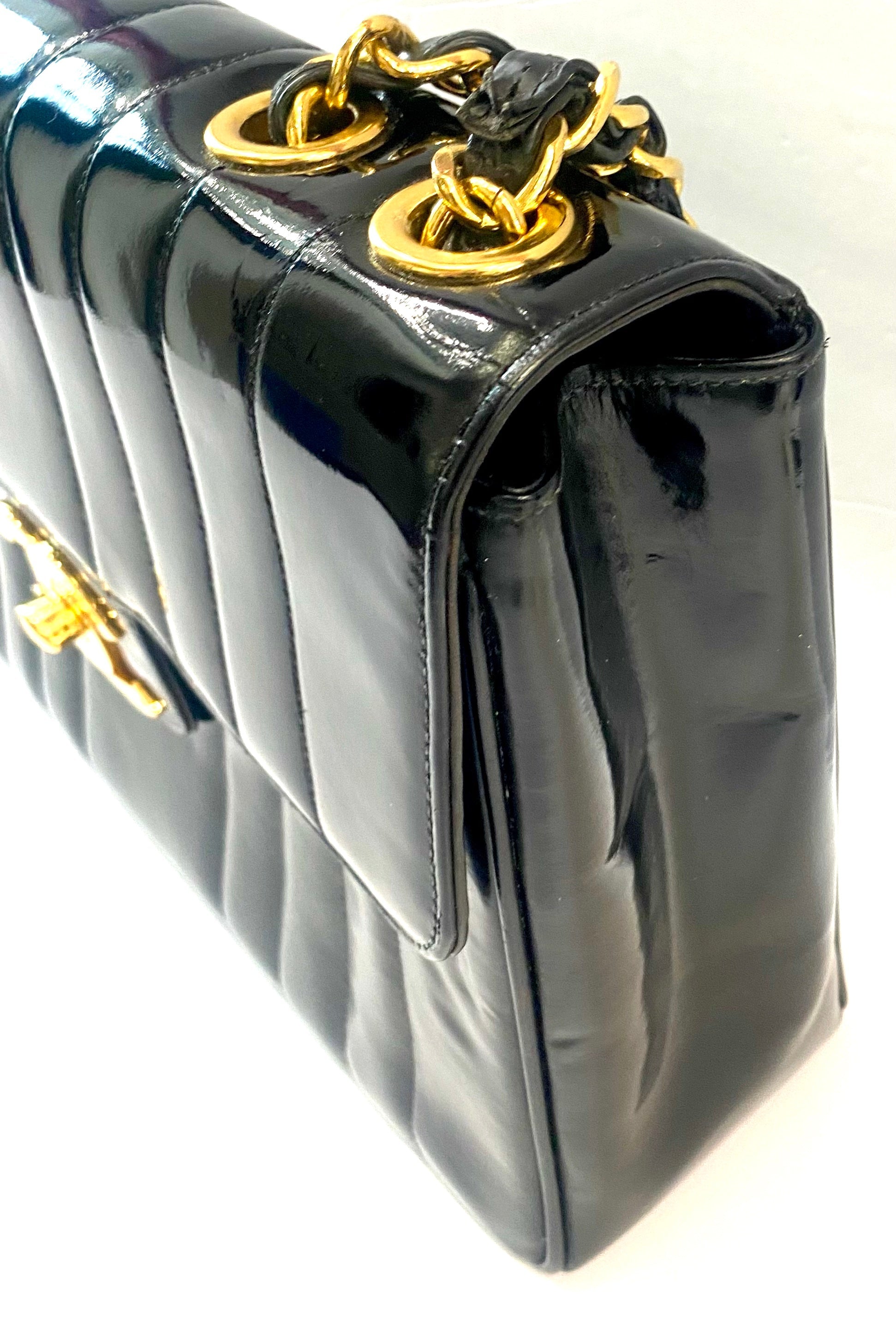 CHANEL JUMBO MADEMOISELLE VERTICAL QUILT VINTAGE PATENT LEATHER BAG