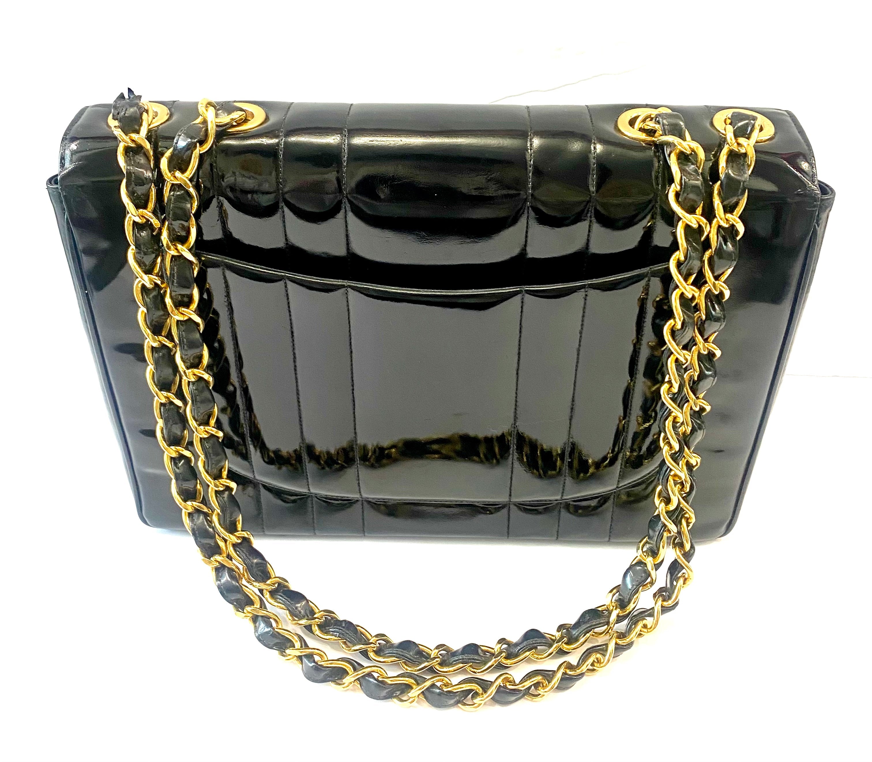 CHANEL JUMBO MADEMOISELLE VERTICAL QUILT VINTAGE PATENT LEATHER BAG