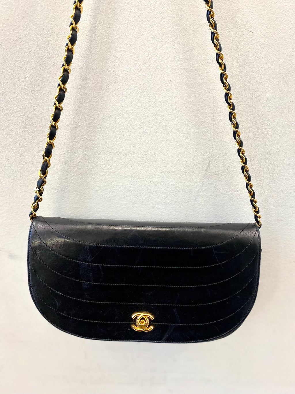 CHANEL LAMBSKIN LEATHER HALF MOON SHOULDER BAG