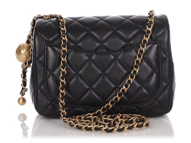 CHANEL LAMBSKIN LEATHER MINI PEARL CRUSH SQUARE FLAP BAG