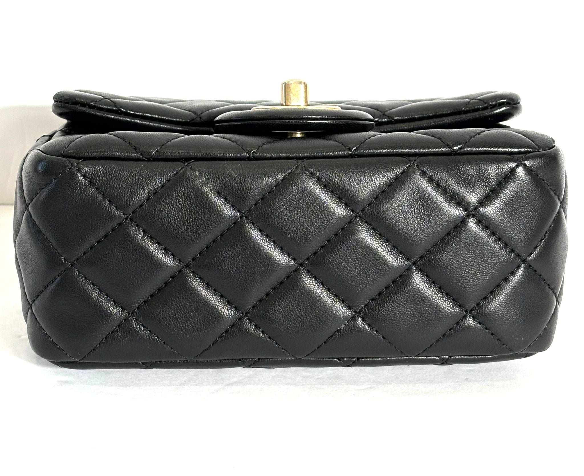 CHANEL LAMBSKIN LEATHER MINI PEARL CRUSH SQUARE FLAP BAG