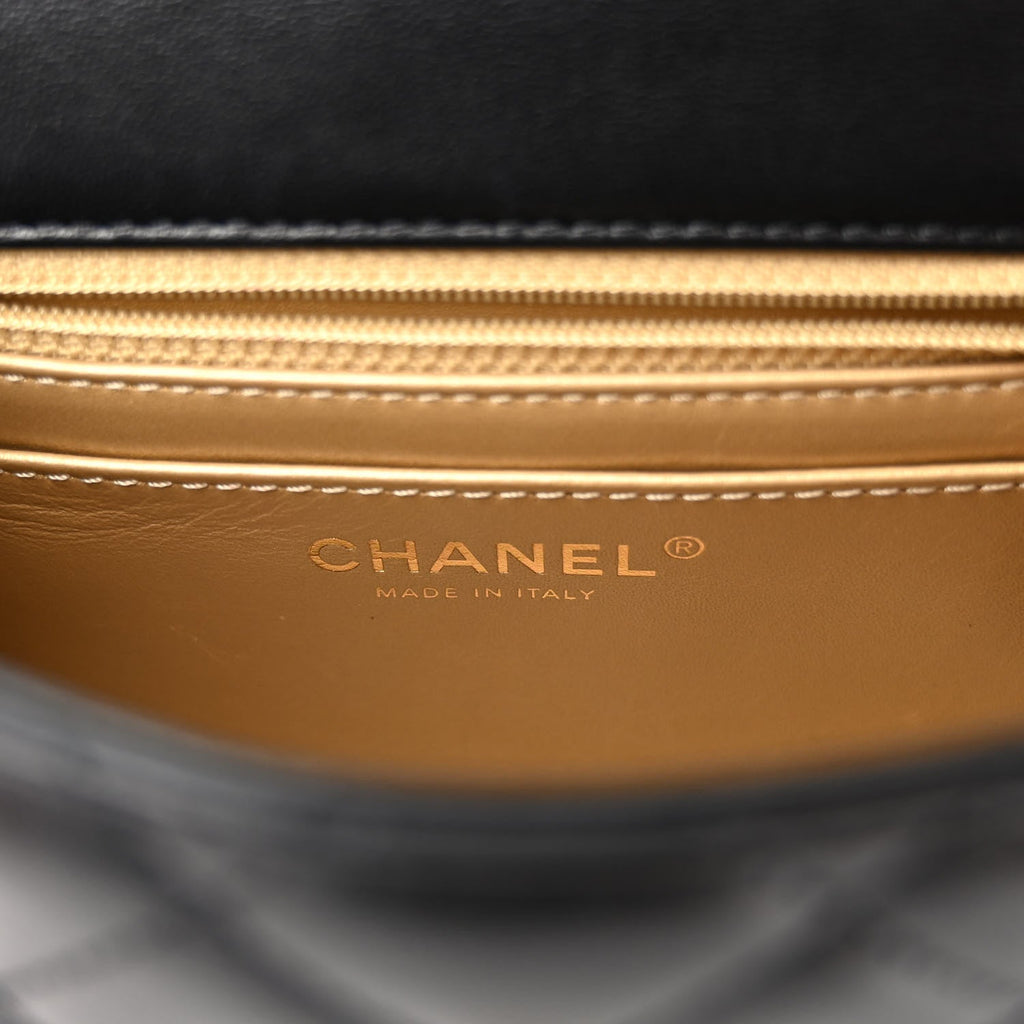 CHANEL LAMBSKIN LEATHER MINI PEARL CRUSH SQUARE FLAP BAG