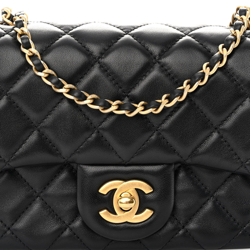 CHANEL LAMBSKIN LEATHER MINI PEARL CRUSH SQUARE FLAP BAG