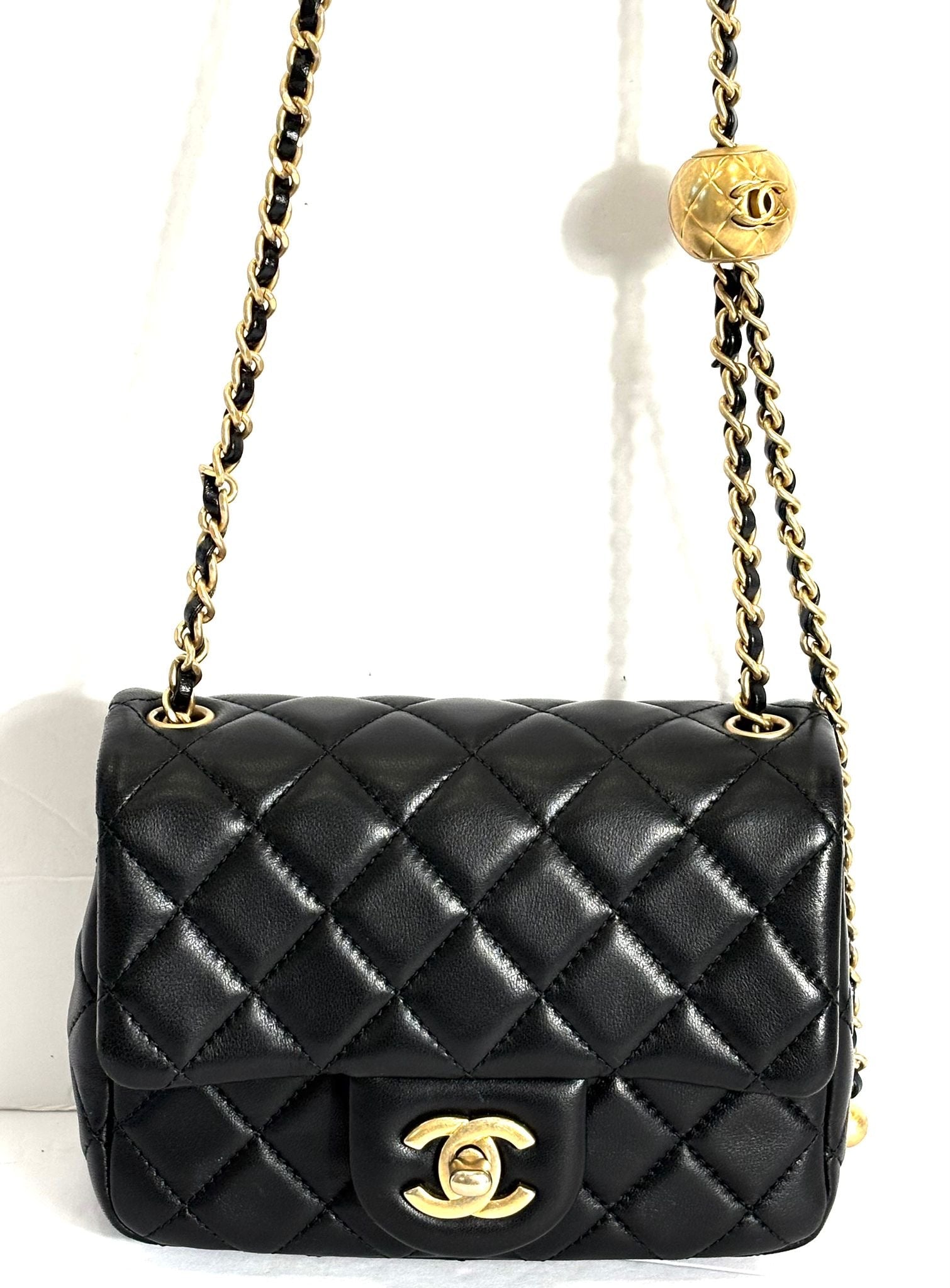CHANEL LAMBSKIN LEATHER MINI PEARL CRUSH SQUARE FLAP BAG