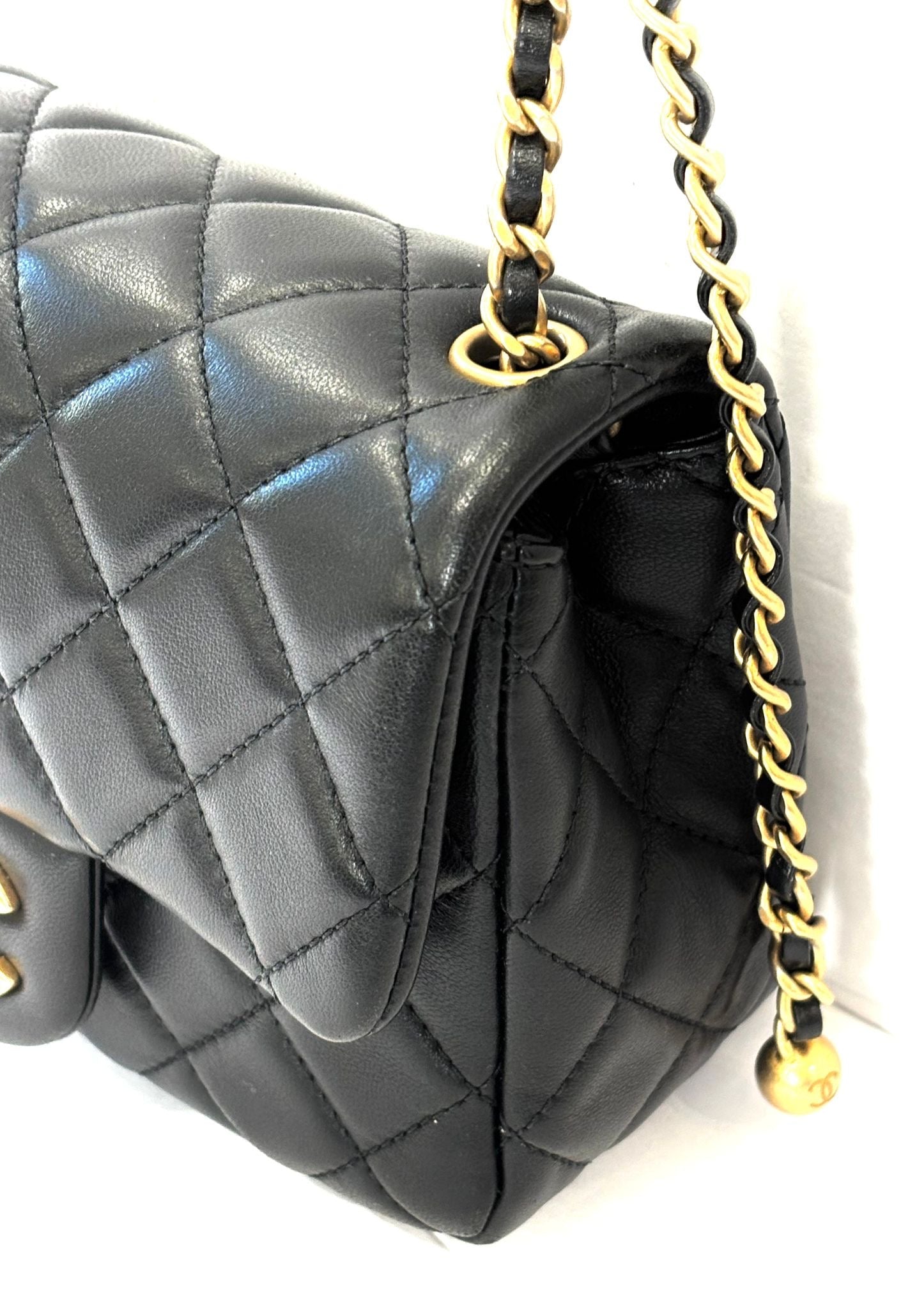 CHANEL LAMBSKIN LEATHER MINI PEARL CRUSH SQUARE FLAP BAG