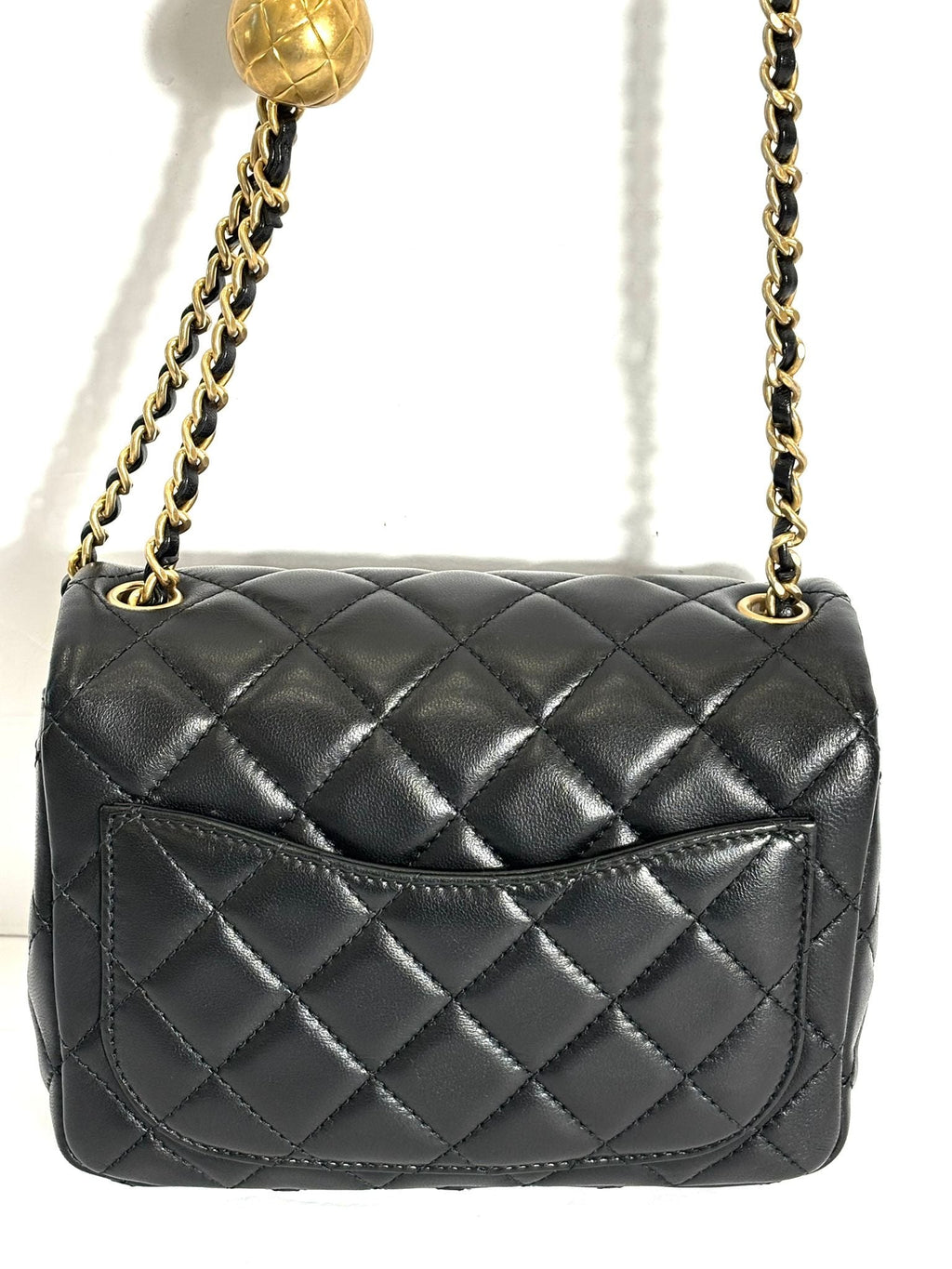 CHANEL LAMBSKIN LEATHER MINI PEARL CRUSH SQUARE FLAP BAG