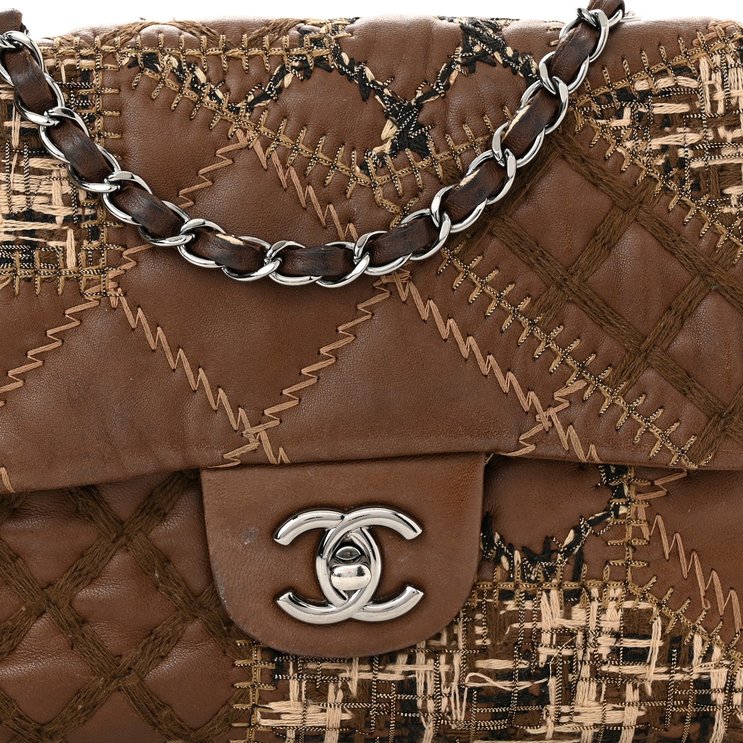 CHANEL LAMBSKIN PATCH STITCHED QUILTED MEDIUM FLAP BAG