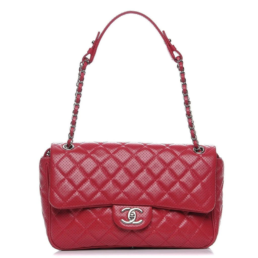 CHANEL PERFORATED LAMBSKIN LEATHER PUNCH JUMBO FLAP BAG