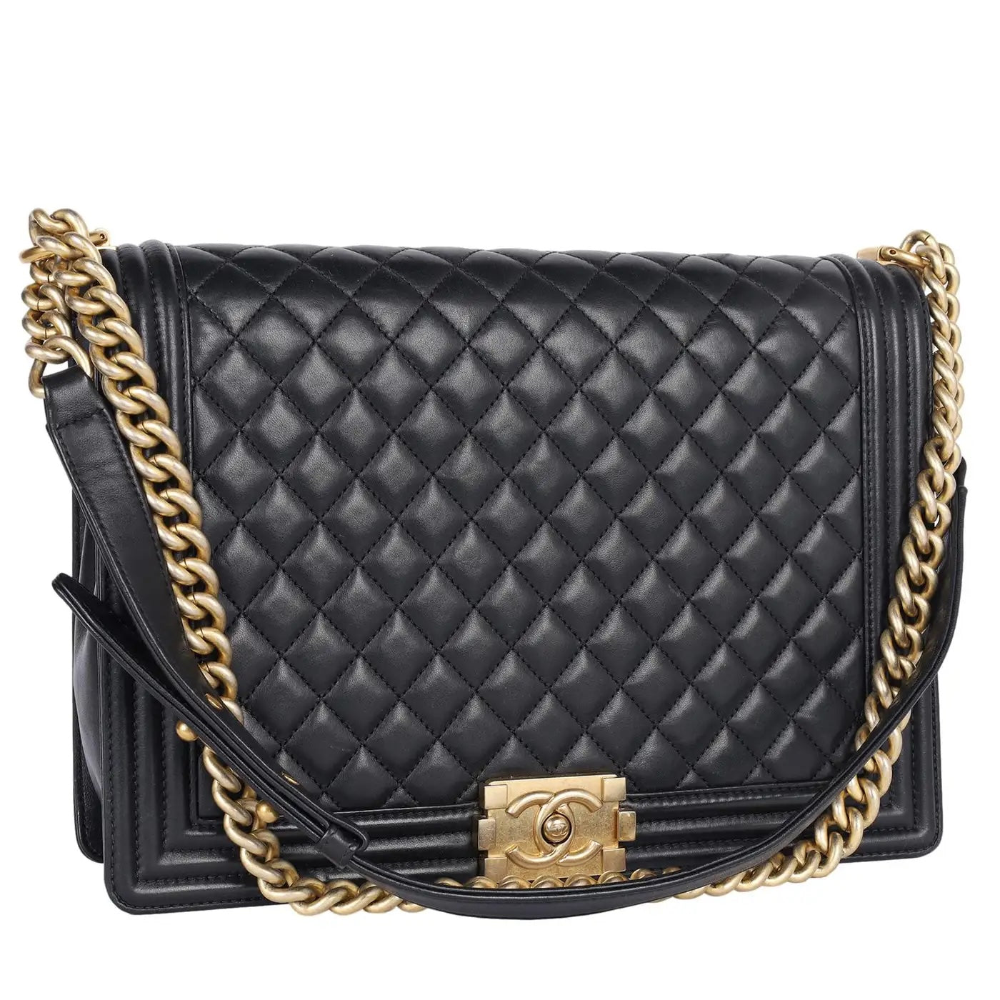 CHANEL LAMBSKIN QUILTED LARGE BOY FLAP BAG