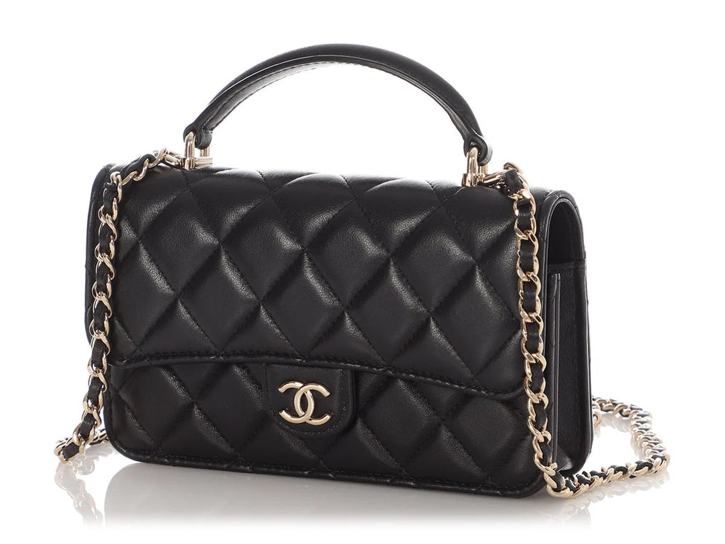 CHANEL LAMBSKIN QUILTED MINI TOP HANDLE FLAP BAG