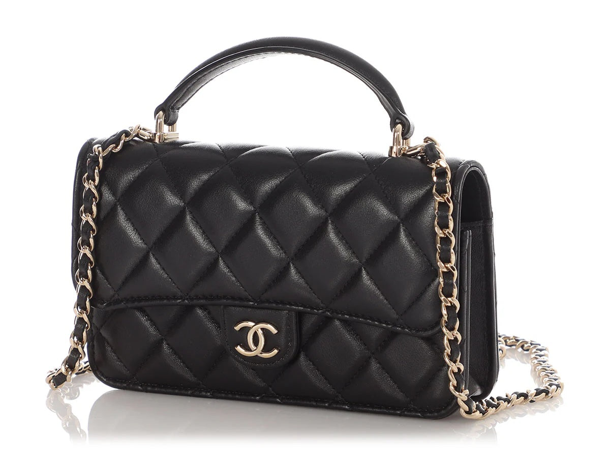 CHANEL LAMBSKIN QUILTED MINI TOP HANDLE FLAP BAG