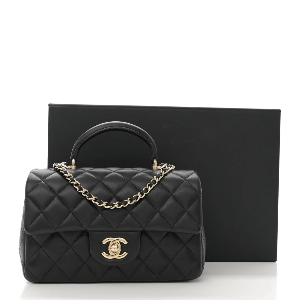 CHANEL LAMBSKIN QUILTED MINI TOP HANDLE FLAP BAG