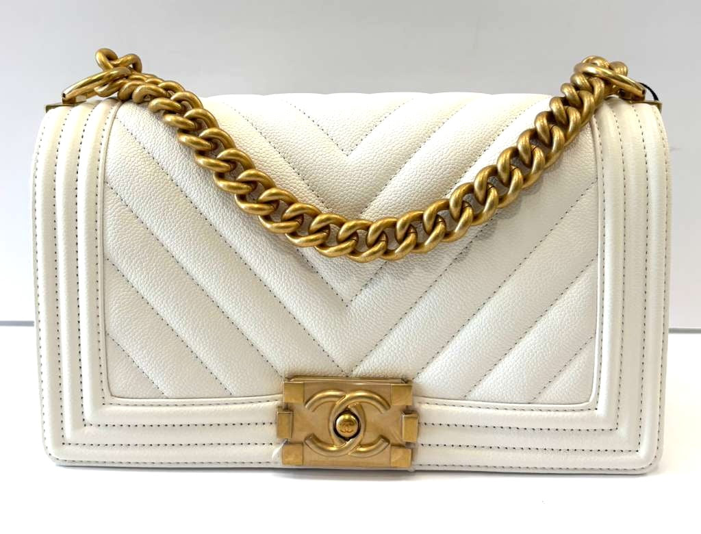 CHANEL CHEVRON QUILTED CAVIAR MEDIUM BOY BAG