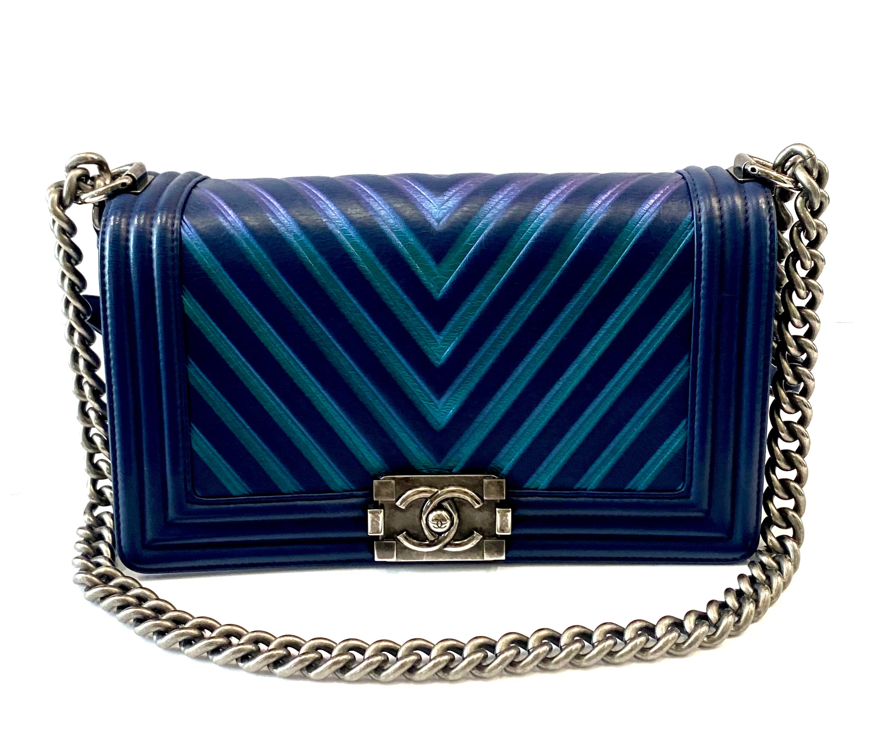 CHANEL HOLOGRAPHIC CHEVRON LAMBSKIN MEDIUM BOY BAG