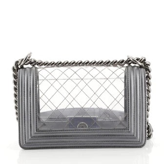 CHANEL METALLIC LAMBSKIN PVC QUILTED SMALL BOY BAG