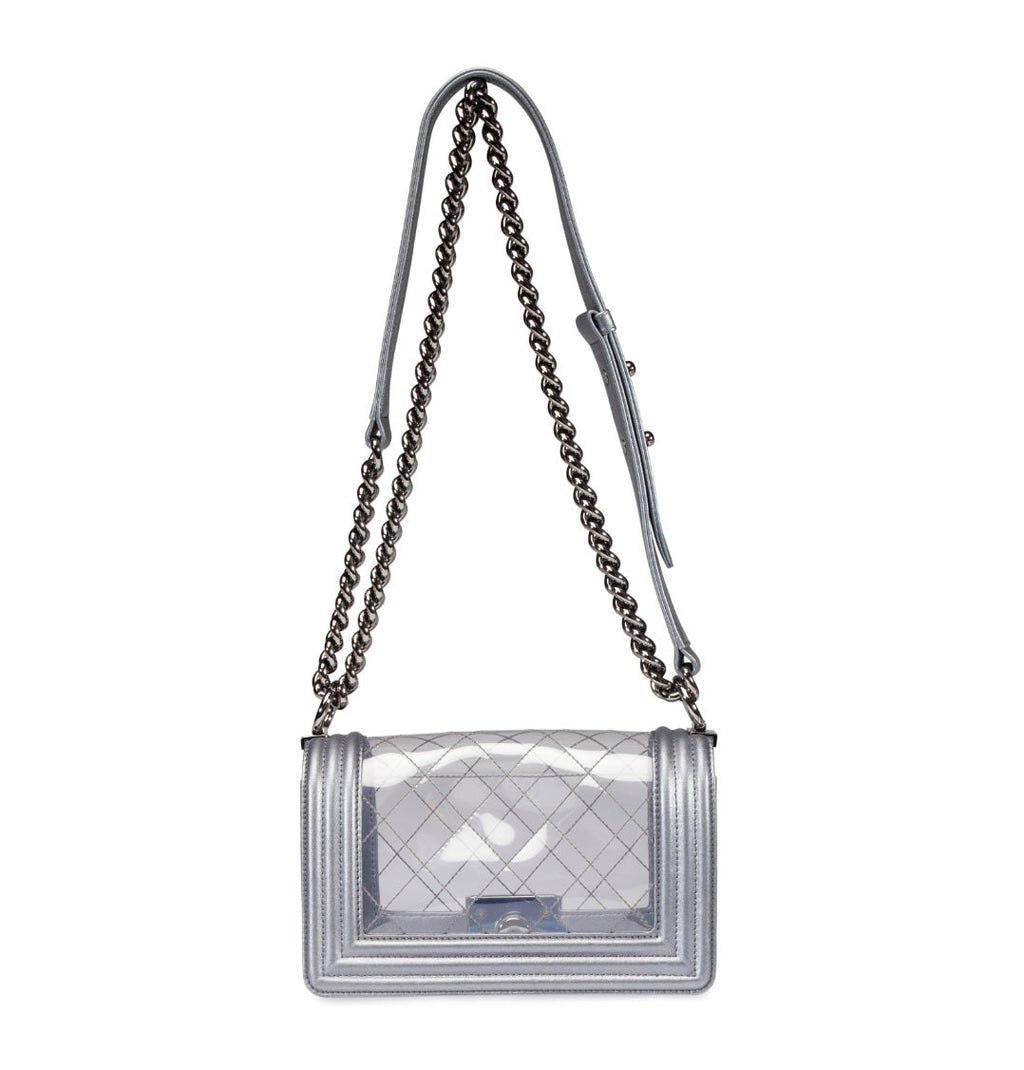 CHANEL METALLIC LAMBSKIN PVC QUILTED SMALL BOY BAG