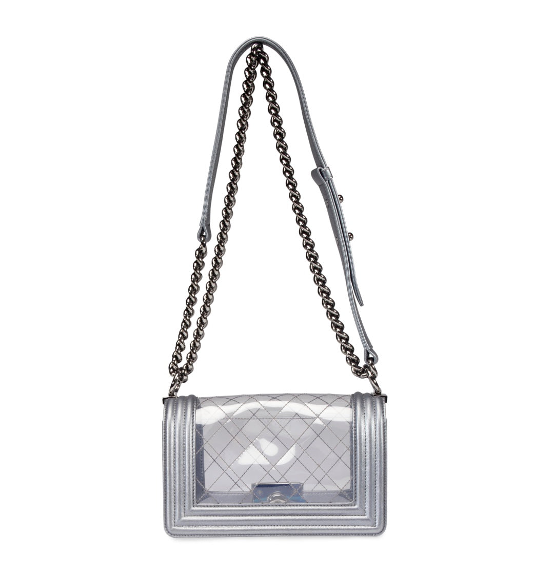 CHANEL METALLIC LAMBSKIN PVC QUILTED SMALL BOY BAG
