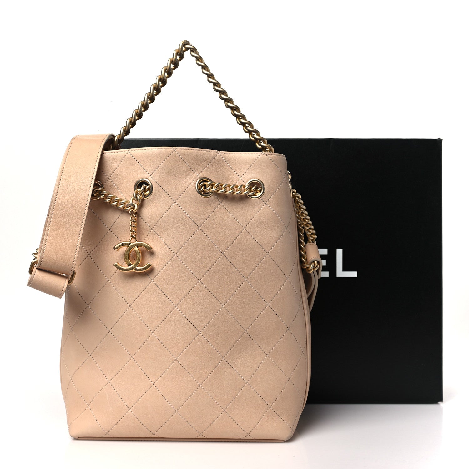 CHANEL PARIS ROME ON MY SHOULDER QUILTED CALFSKIN BUCKET BAG