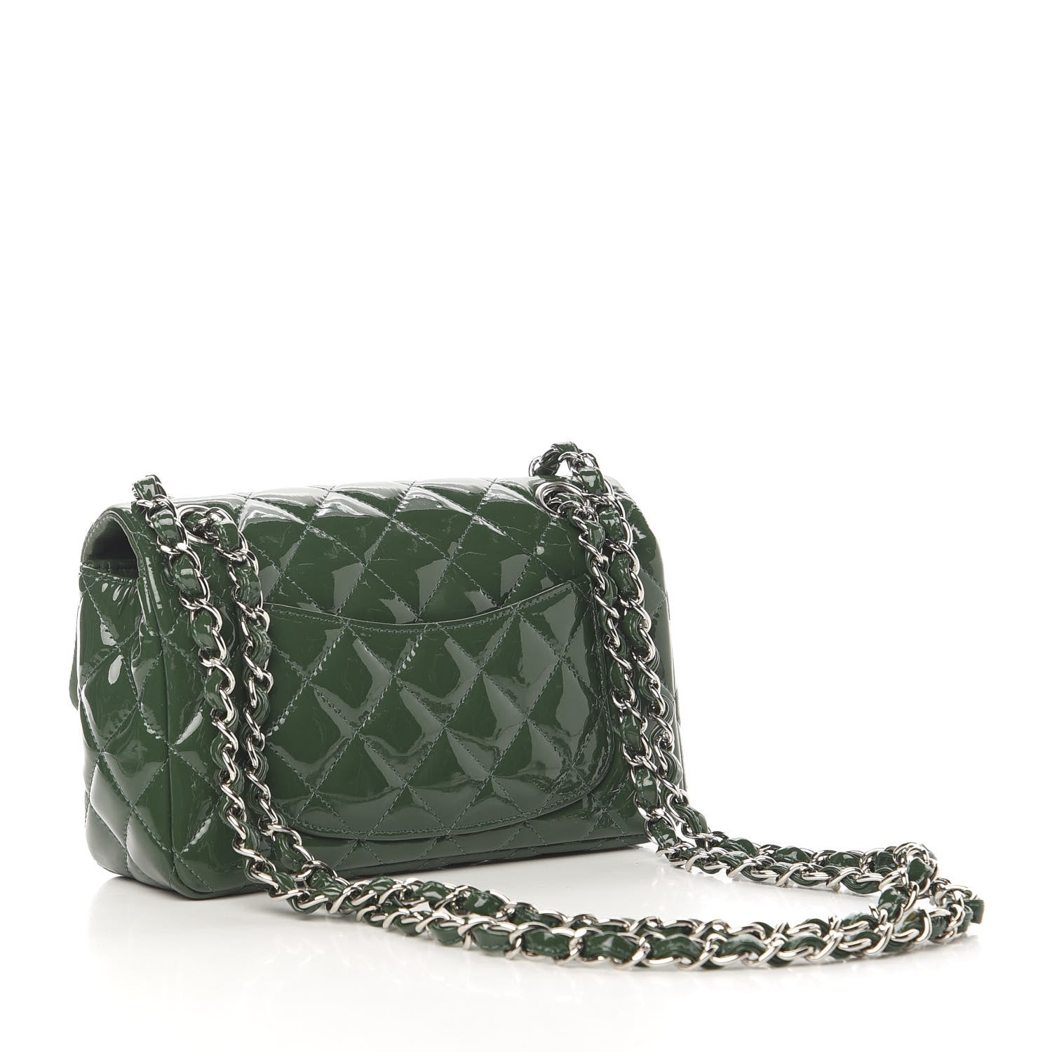 CHANEL PATENT CALFSKIN QUILTED MINI FLAP BAG IN EMERALD GREEN