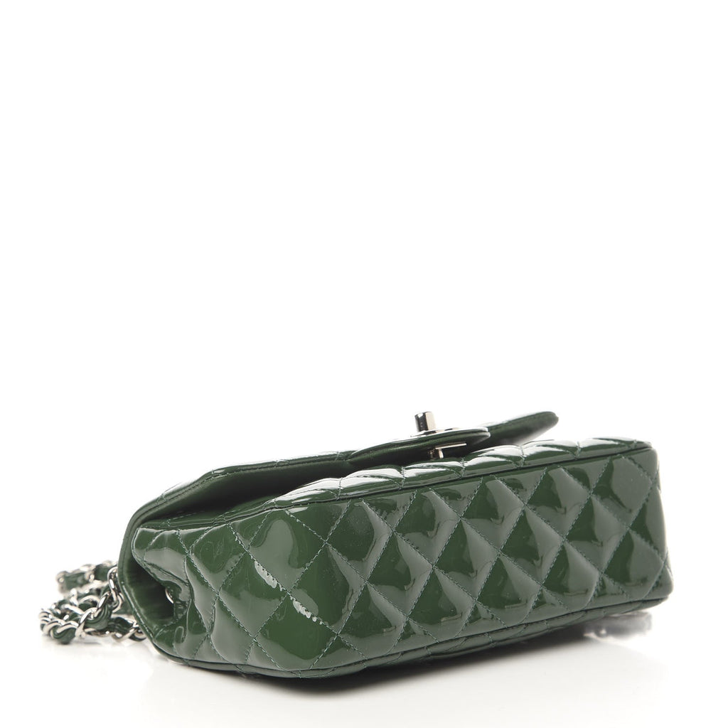 CHANEL PATENT CALFSKIN QUILTED MINI FLAP BAG IN EMERALD GREEN