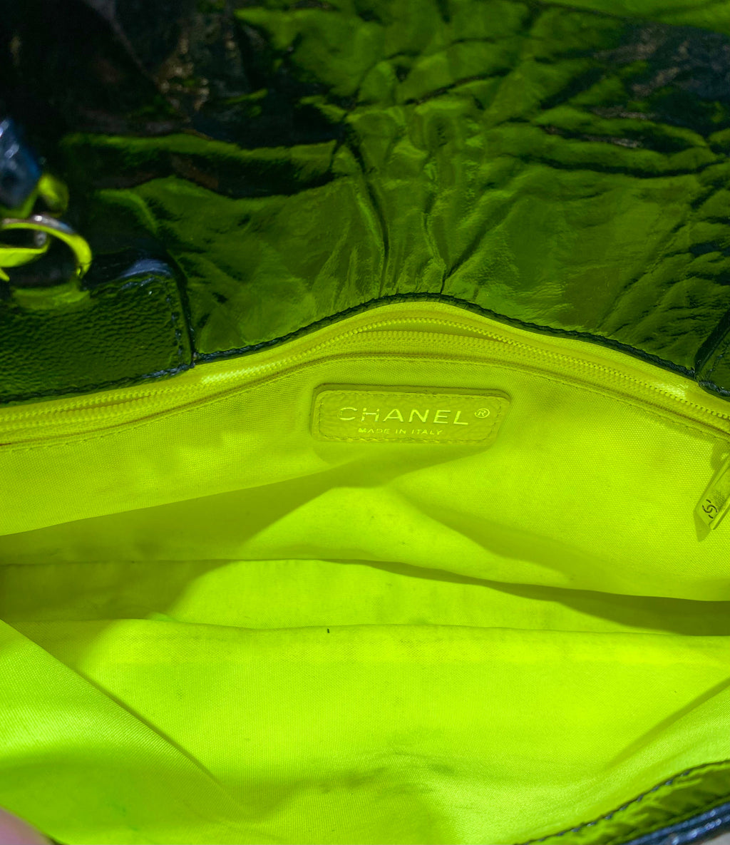 CHANEL QUILTED PATENT LEATHER DAY GLO FLAP BAG