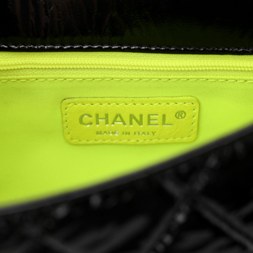 CHANEL QUILTED PATENT LEATHER DAY GLO FLAP BAG