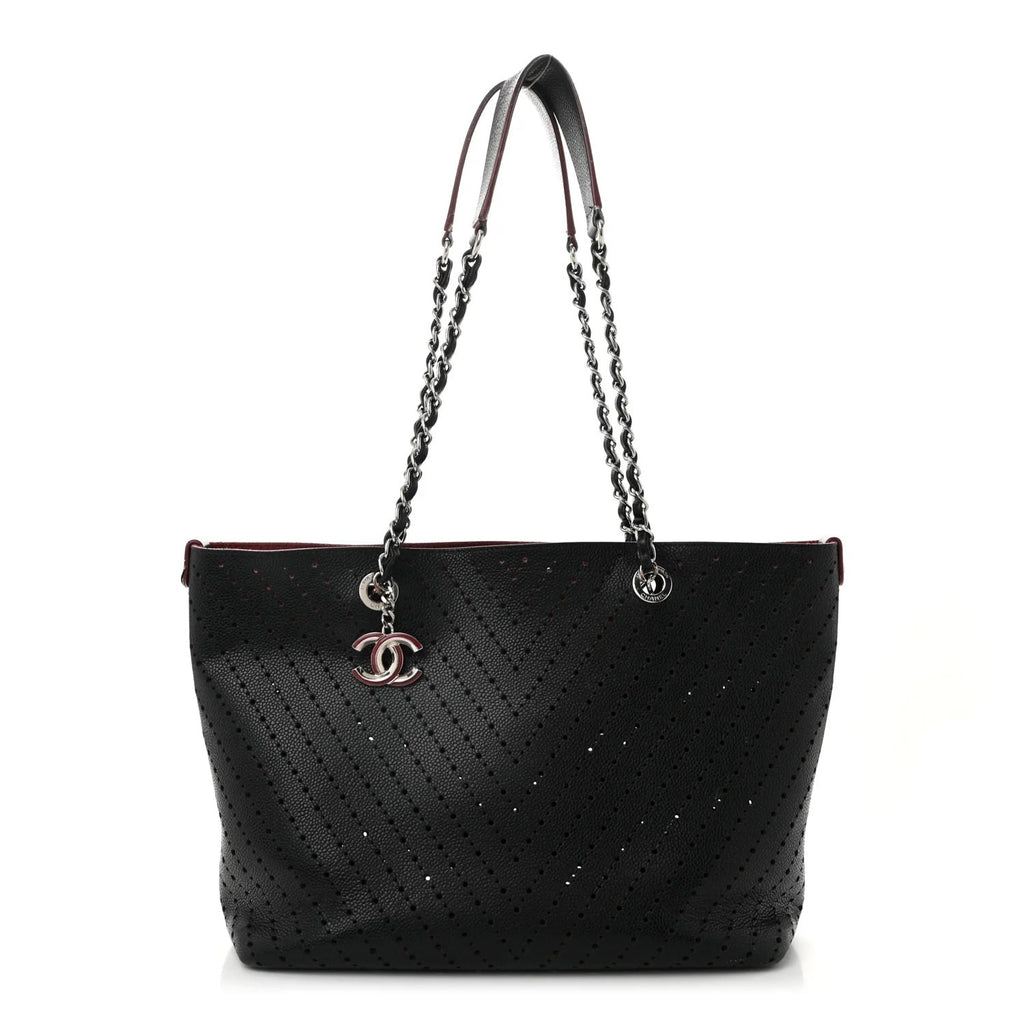 CHANEL PERFORATED GRAINED CALFSKIN LEATHER SHOPPING TOTE BAG