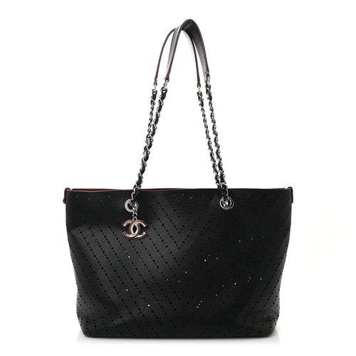 CHANEL PERFORATED GRAINED CALFSKIN LEATHER SHOPPING TOTE BAG