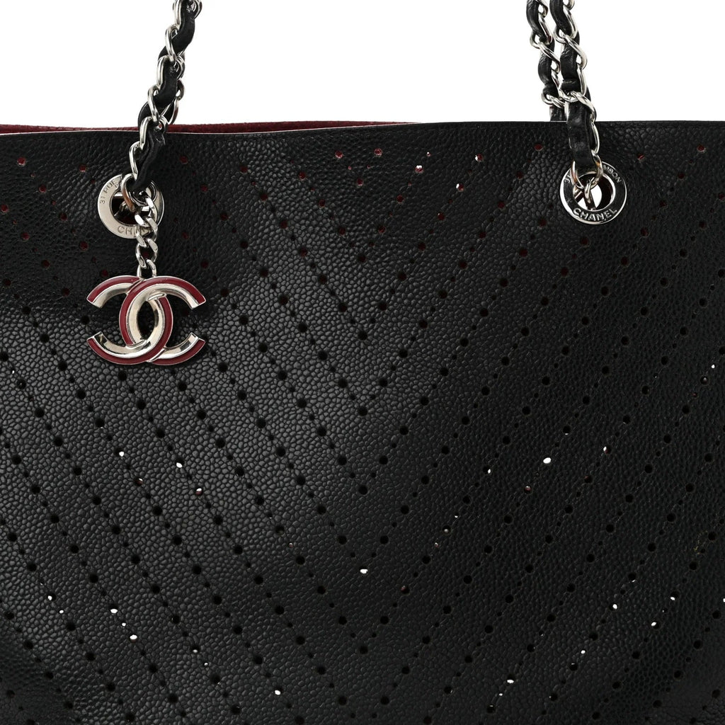 CHANEL PERFORATED GRAINED CALFSKIN LEATHER SHOPPING TOTE BAG
