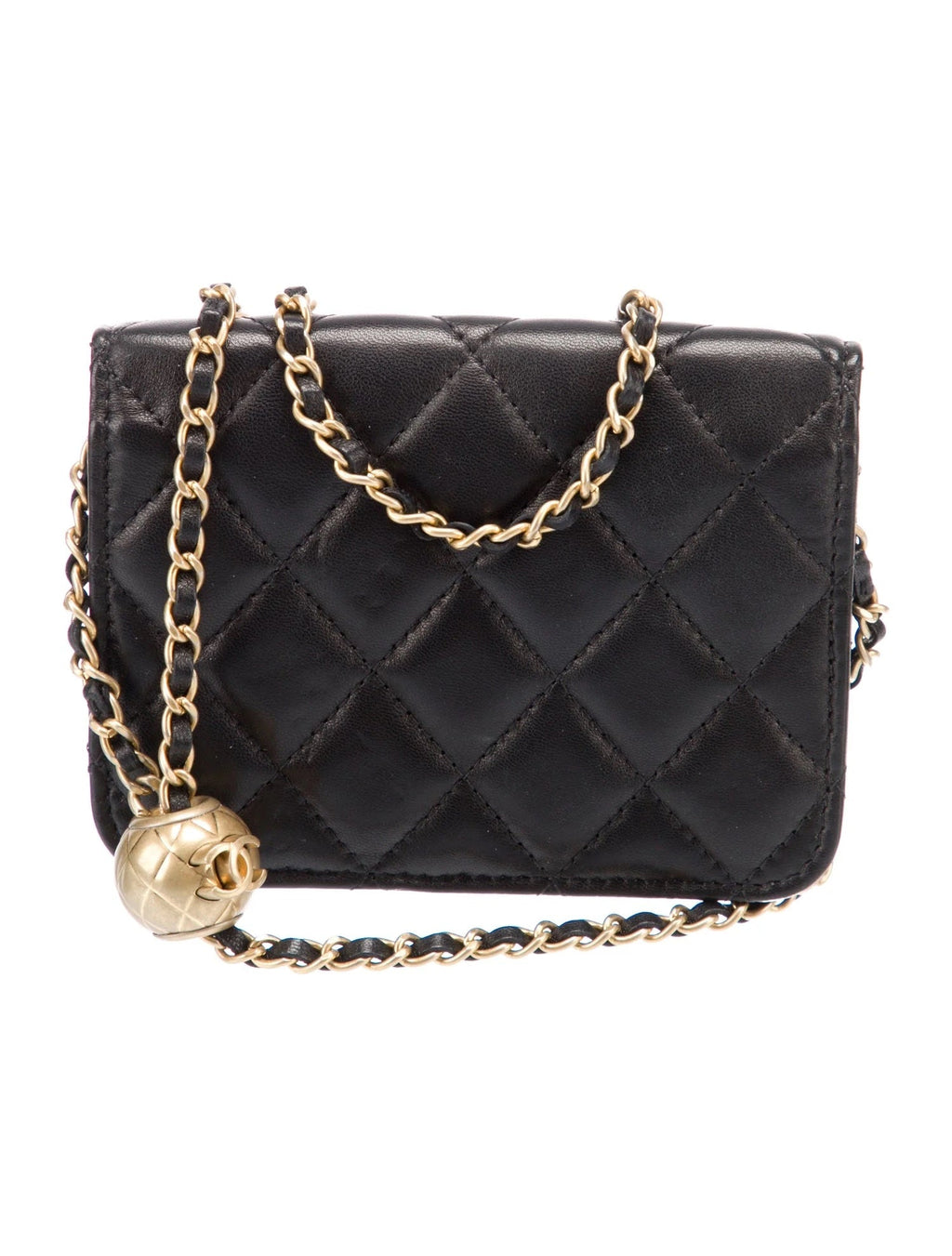 CHANEL QUILTED LAMBSKIN PEARL CRUSH MINI WALLET ON A CHAIN