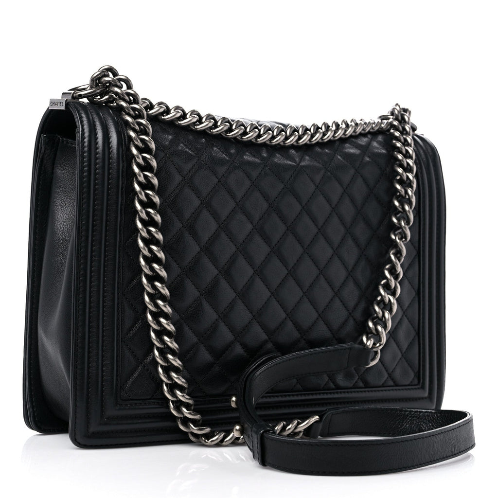 CHANEL QUILTED CALFSKIN LARGE BOY BAG RUTHENIUM HARDWARE
