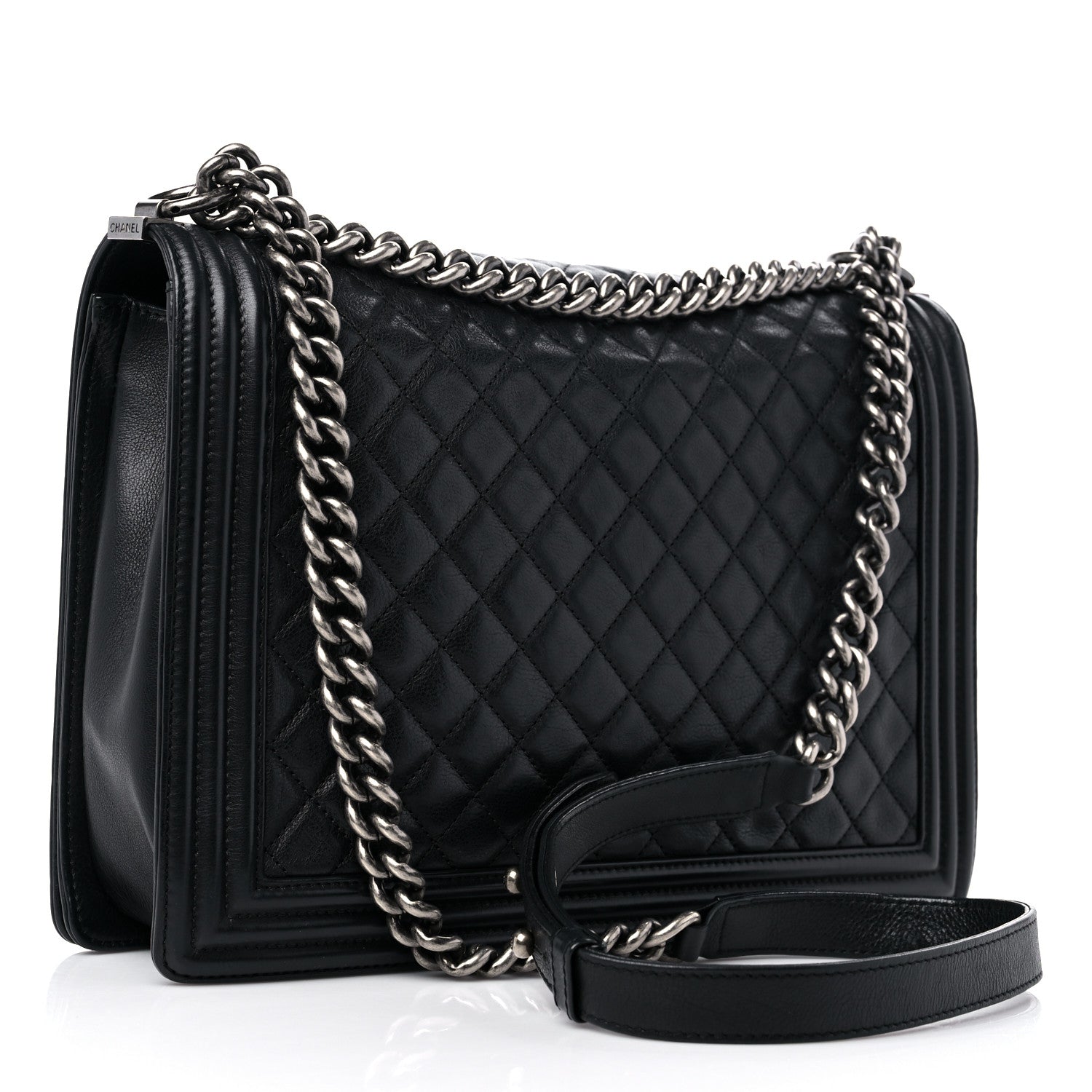 CHANEL QUILTED CALFSKIN LARGE BOY BAG RUTHENIUM HARDWARE