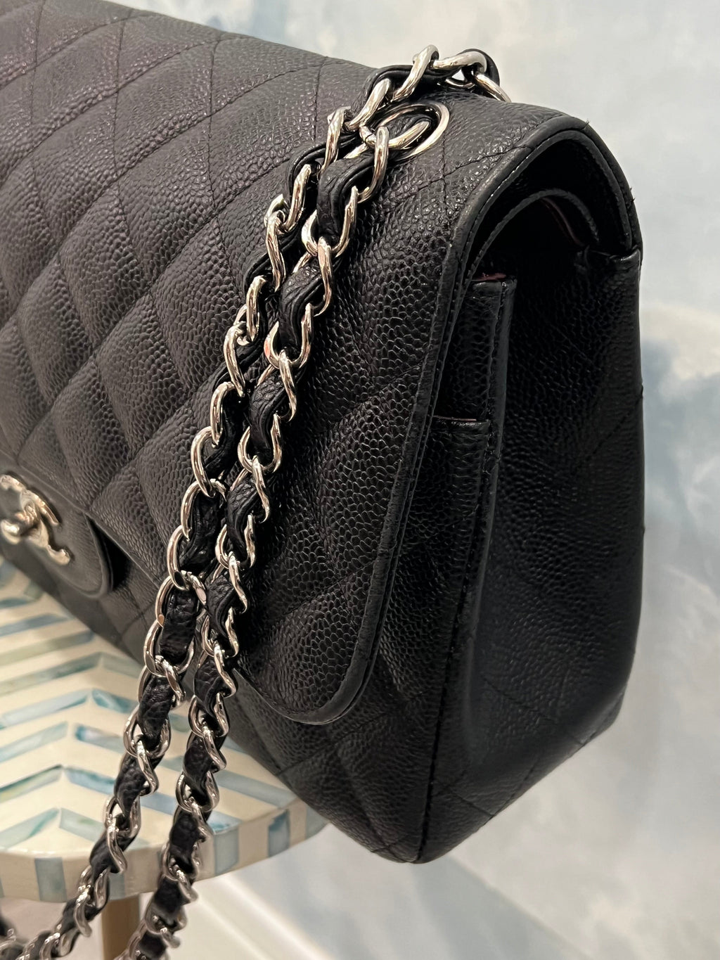CHANEL CLASSIC QUILTED CAVIAR LEATHER DOUBLE FLAP BAG