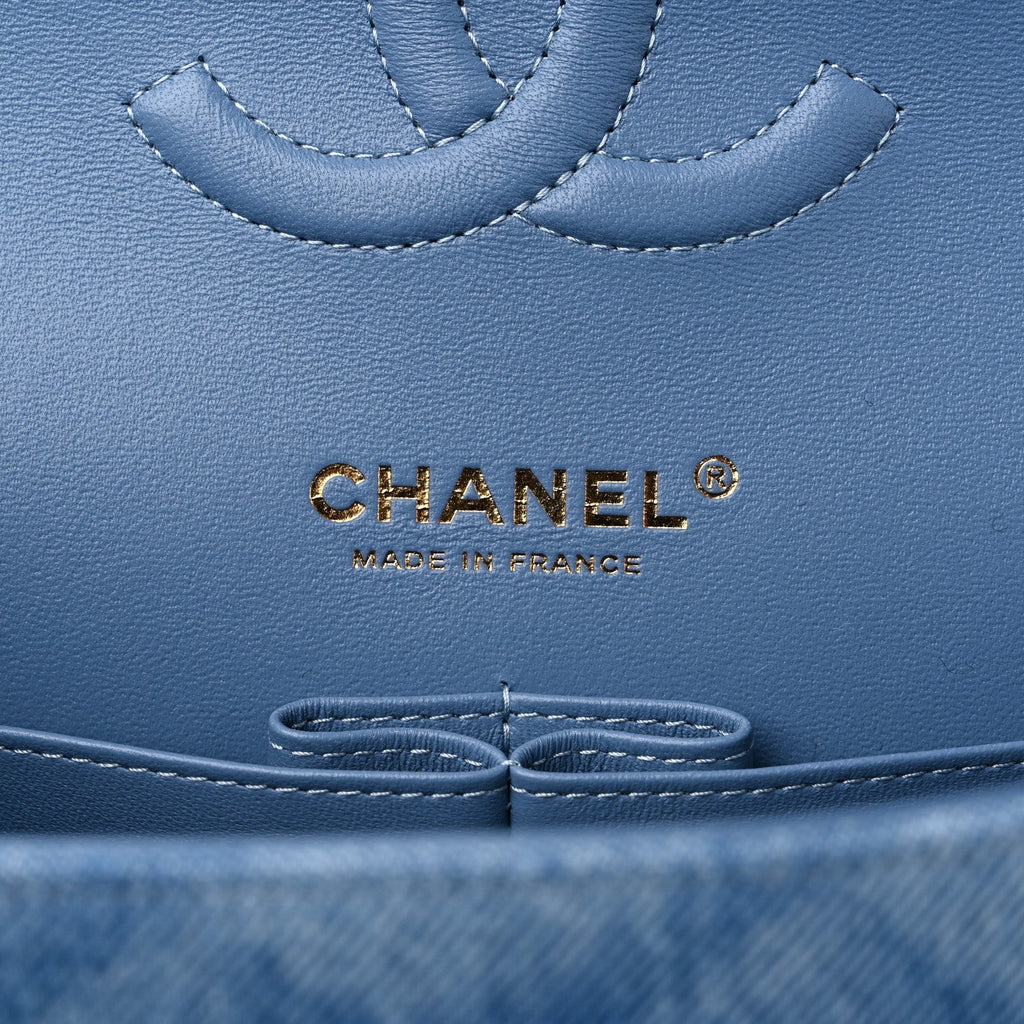 CHANEL QUILTED DENIM MEDIUM CLASSIC DOUBLE FLAP BAG