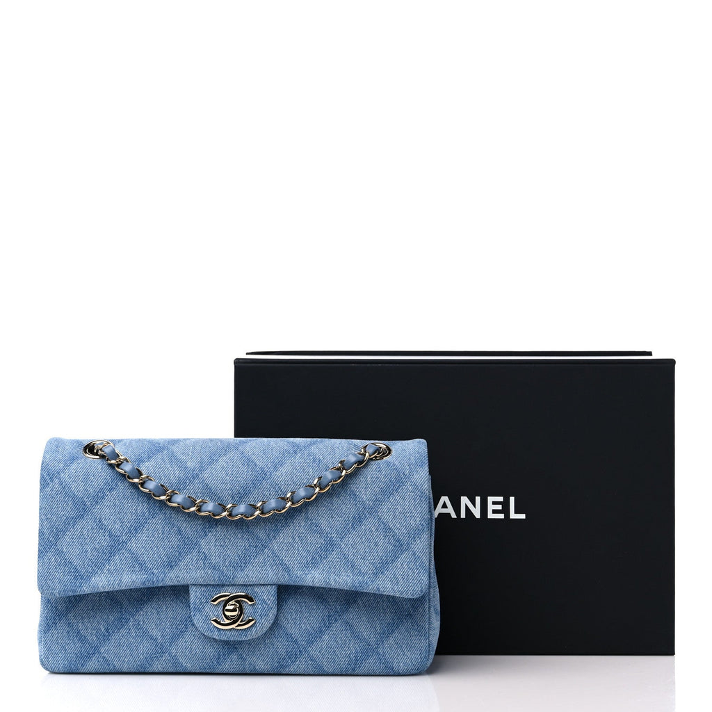 CHANEL QUILTED DENIM MEDIUM CLASSIC DOUBLE FLAP BAG