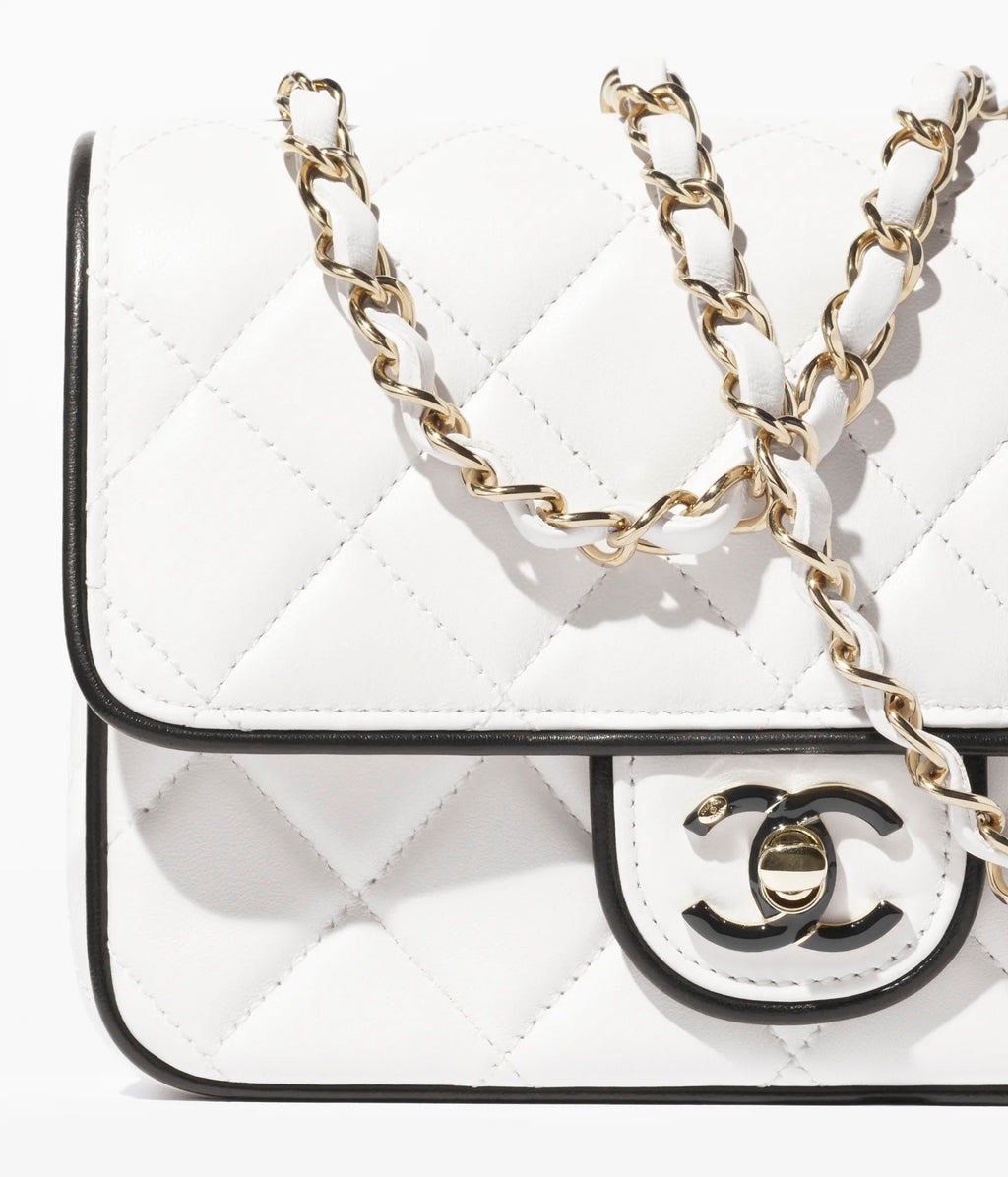 CHANEL QUILTED LAMBSKIN MINI GRAPHIC FRAME FLAP BAG