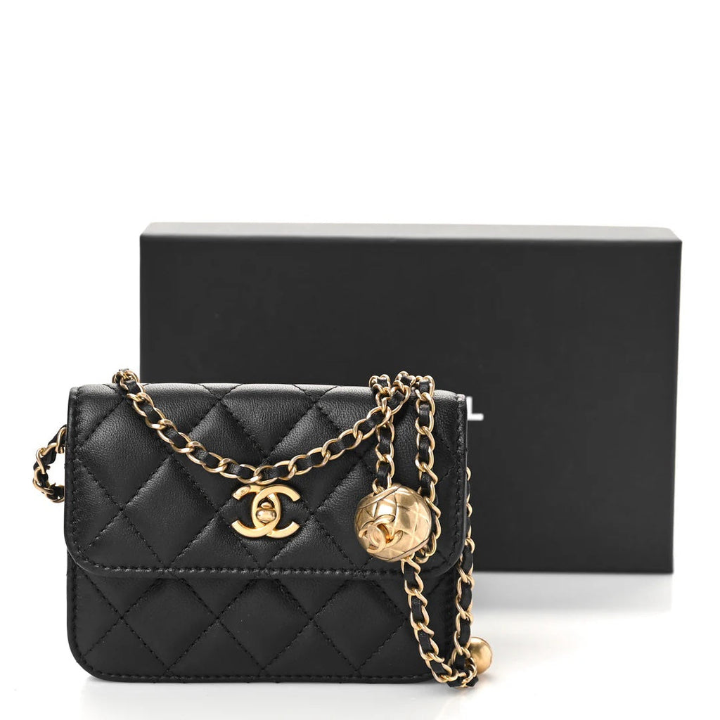 CHANEL QUILTED LAMBSKIN PEARL CRUSH MINI WALLET ON A CHAIN