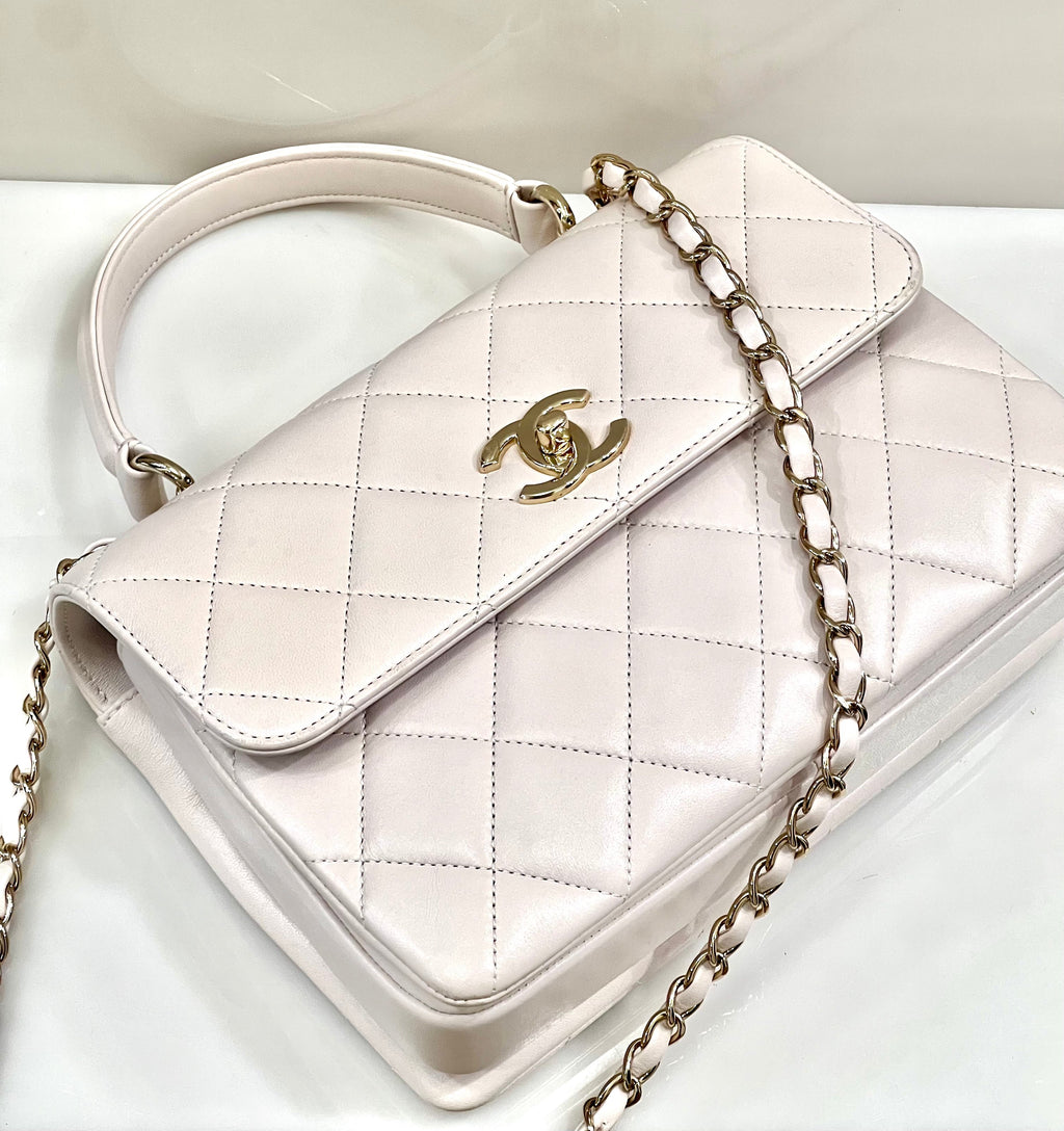 CHANEL QUILTED LAMBSKIN SMALL TRENDY CC HANDLE FLAP BAG PALE PINK