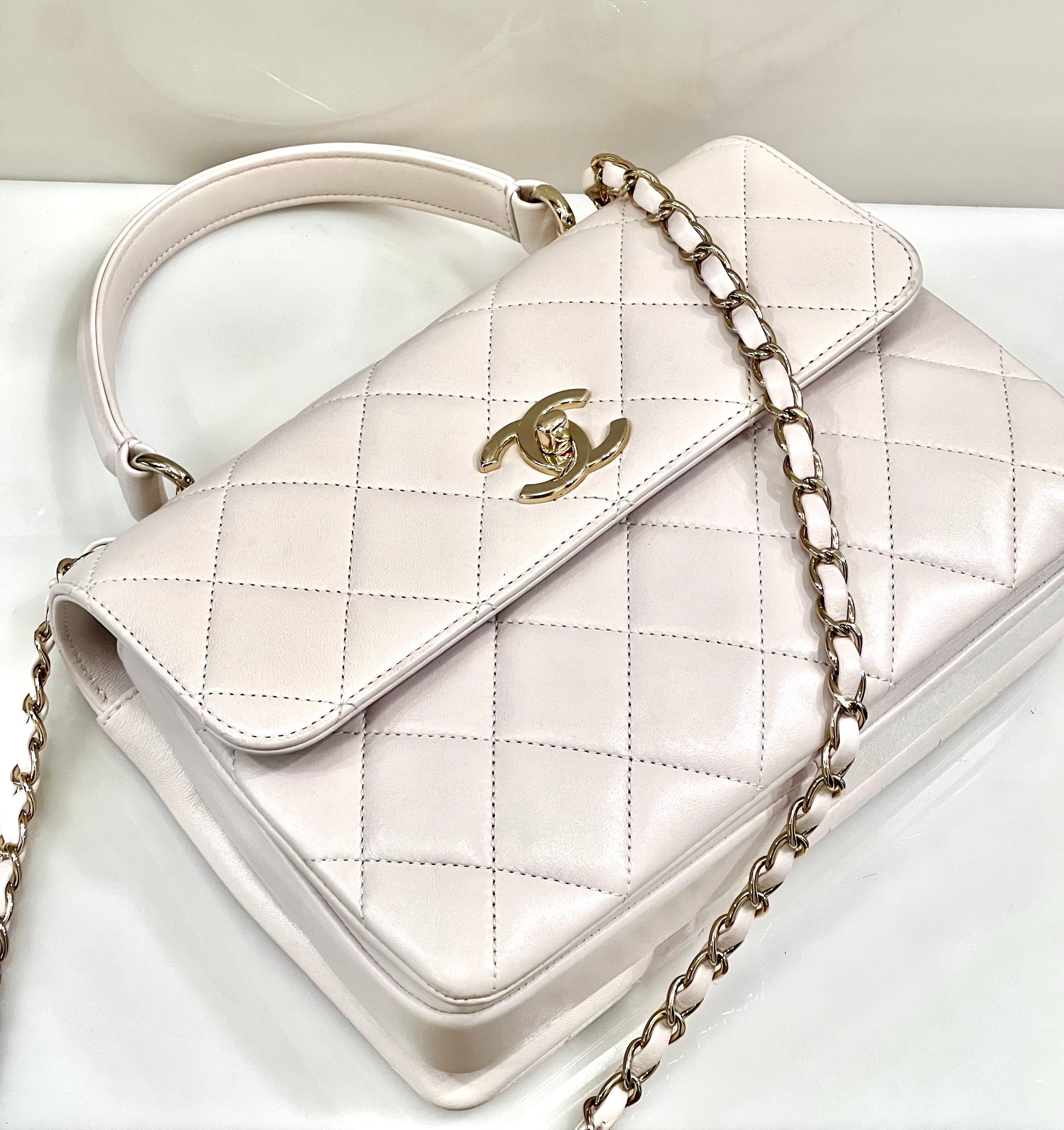 CHANEL QUILTED LAMBSKIN SMALL TRENDY CC HANDLE FLAP BAG PALE PINK