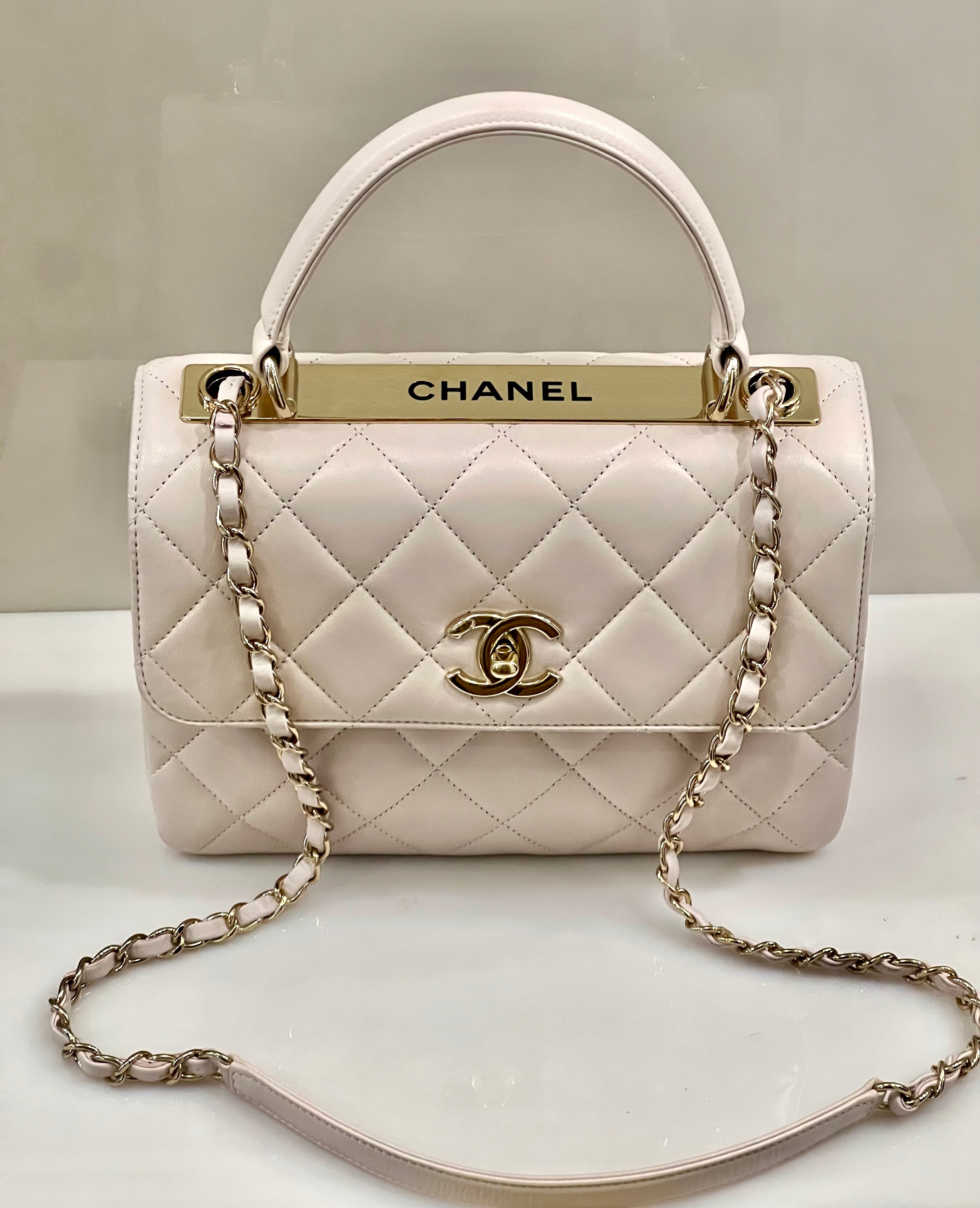 CHANEL QUILTED LAMBSKIN SMALL TRENDY CC HANDLE FLAP BAG PALE PINK