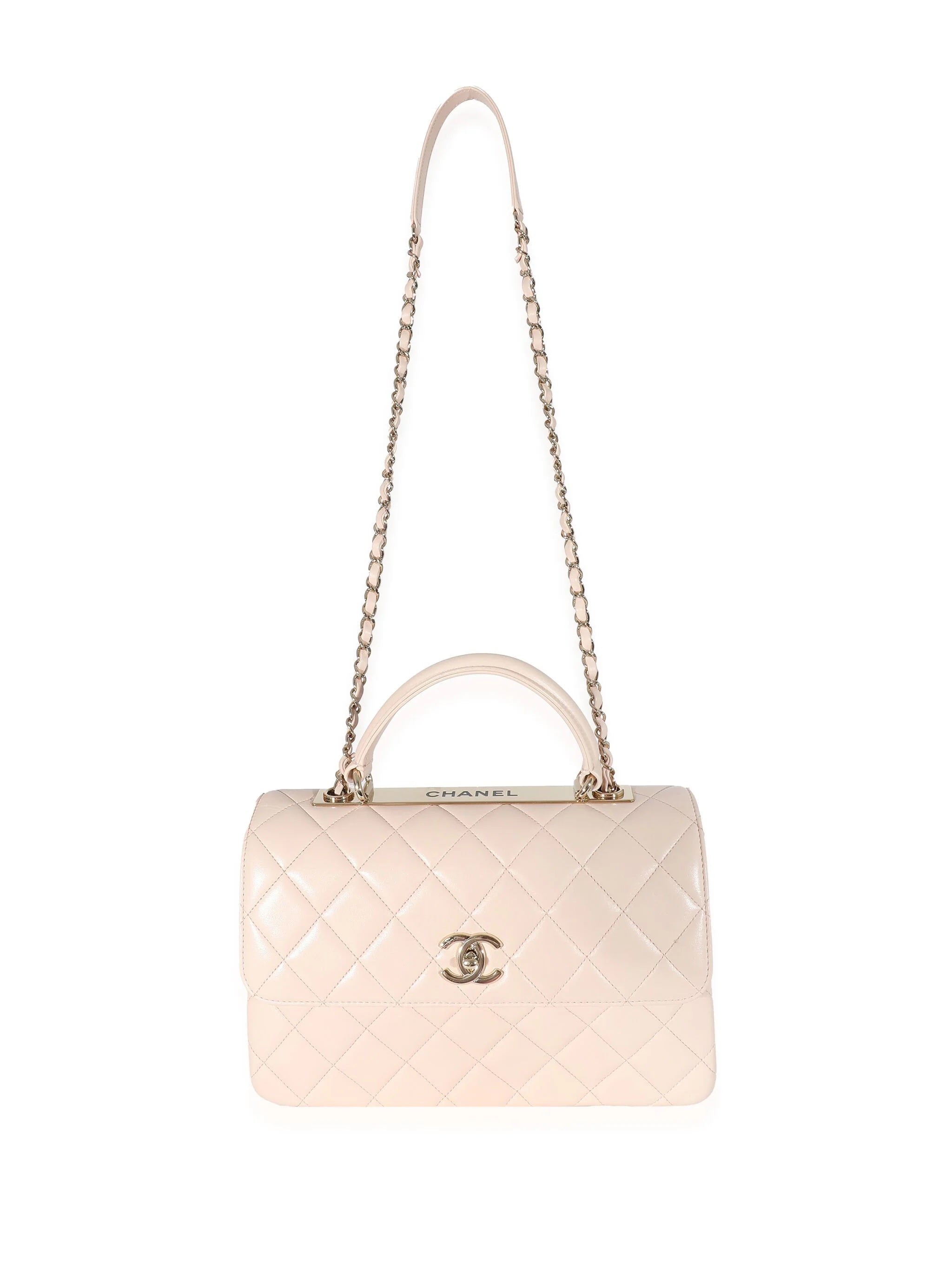 CHANEL QUILTED LAMBSKIN SMALL TRENDY CC HANDLE FLAP BAG PALE PINK