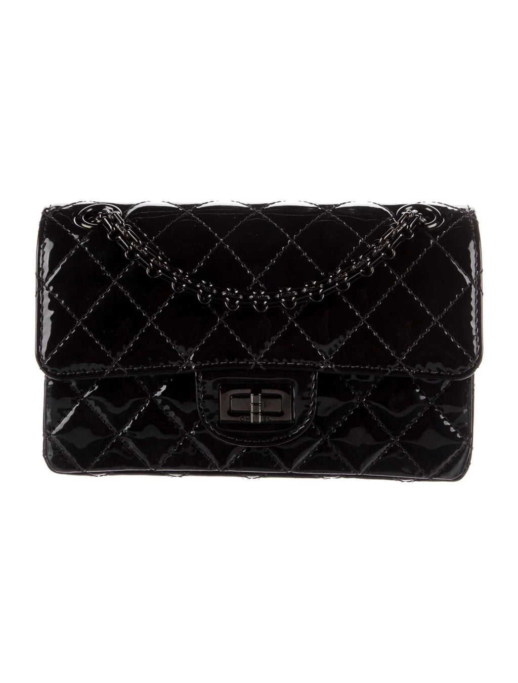 CHANEL QUILTED PATENT LEATHER REISSUE SO BLACK MINI FLAP BAG
